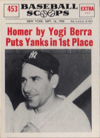 1961 Nu-Card Scoops Baseball Card  #453 "Homer By Yogi Berra Puts Yanks In 1st Place"