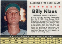 1961 Post Cereal Box Baseball Card  #79  Billy Klaus (box)