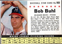 1961 Post Cereal Box Baseball Card  #103b  Bob Buhl (company)
