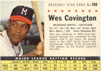 1961 Post Cereal Box Baseball Card  #108b  Wes Covington (company)