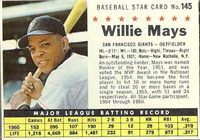 1961 Post Cereal Box Baseball Card  #145a  Willie Mays (box)  (Hall of Fame)