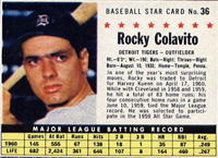 1961 Post Cereal Box Baseball Card  #36a  Rocky Colavito (box)