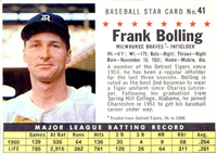 1961 Post Cereal Box Baseball Card  #41a  Frank Bolling (box, Tigers)