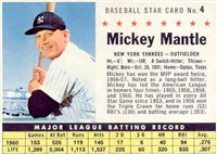 1961 Post Cereal Box Baseball Card  #4b  Mickey Mantle (company)  (Hall of Fame)