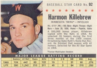 1961 Post Cereal Box Baseball Card  #92b  Harmon Killebrew (company, Minnesota)  (Hall of Fame)