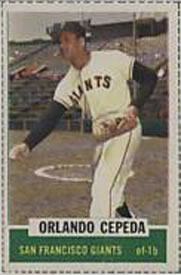 1962 Bazooka Baseball Card  #7  Orlando Cepeda  (Hall of Fame)