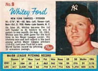 1962 Post Cereal Box Baseball Card  #9  Whitey Ford  (Hall of Fame)