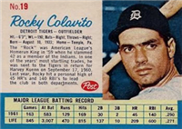 1962 Post Cereal Box Baseball Card  #19  Rocky Colavito