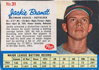 1962 Post Cereal Box Baseball Card  #31  Jackie Brandt
