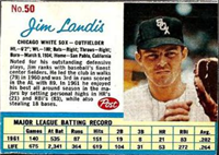 1962 Post Cereal Box Baseball Card  #50  Jim Landis