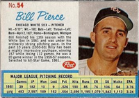 1962 Post Cereal Box Baseball Card  #54  Bill Pierce