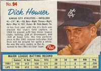 1962 Post Cereal Box Baseball Card  #94  Dick Howser