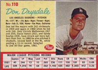 1962 Post Cereal Box Baseball Card  #110  Don Drysdale  (Hall of Fame)