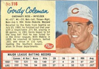 1962 Post Cereal Box Baseball Card  #116  Gordy Coleman