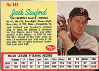 1962 Post Cereal Box Baseball Card  #141  Jack Sanford