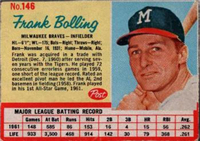 1962 Post Cereal Box Baseball Card  #146  Frank Bolling