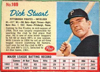 1962 Post Cereal Box Baseball Card  #169  Dick Stuart