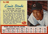 1962 Post Cereal Box Baseball Card  #188  Ernie Banks  (Hall of Fame)
