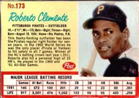 1962 Post Cereal Box Baseball Card  #173b  Roberto Clemente (red lines)  (Hall of Fame)