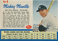 1962 Post Cereal Box Baseball Card  #5b  Mickey Mantle (ad,printing on back)  (Hall of Fame)