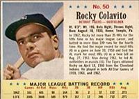 1963 Post Cereal Baseball Card  #50  Rocky Colavito  (Hall of Fame)