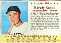 1963 Post Cereal Baseball Card  #105  Harvey Kuenn