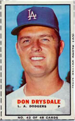 1967 Bazooka Baseball Card  #42  Don Drysdale  (Hall of Fame)