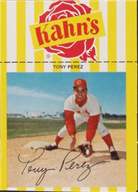 1968 Kahn's Wieners  Baseball Card   Tony Perez (yellow striped border) (Hall of Fame)