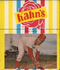 1969 Kahn's Wieners Baseball Card  #16b  Tony Perez (red stripes)  (Hall of Fame)