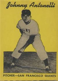 1958 Hires Root Beer Baseball Card  #1 Johnny Antonelli (Test Set)