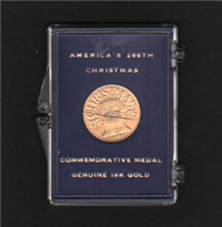 America's 200th Christmas Commemorative Medal Genuine 10K Gold   (Danbury Mint , 1976)