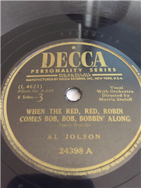 AL JOLSON    I'm Sitting On Top of the World    (Decca  28697,  1953) 78 RPM Pop Record