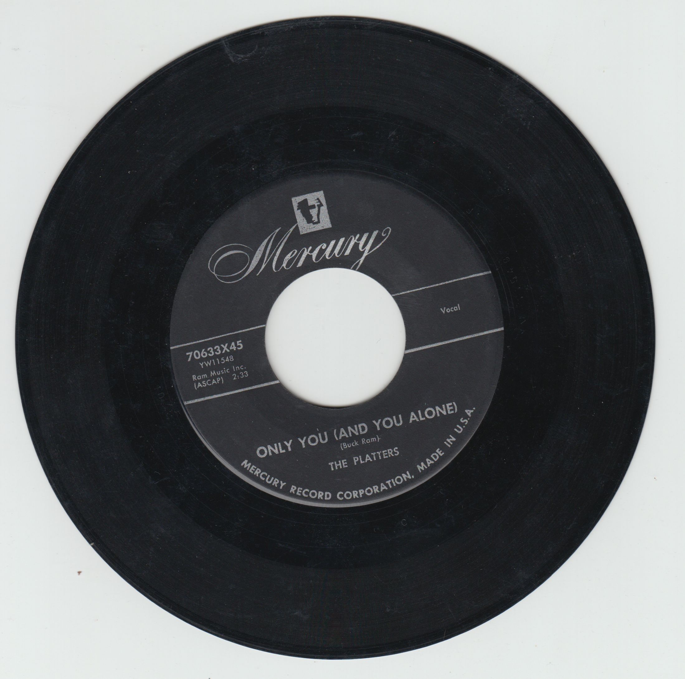 How much is THE PLATTERS Only You (Mercury 70633X45, 1955) 45 RPM Doo ...