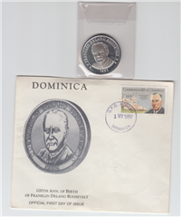 DOMINICA 1982 1 Ounce Silver Coin 100th Anniversary Franklin Delano Roosevelt Series A1