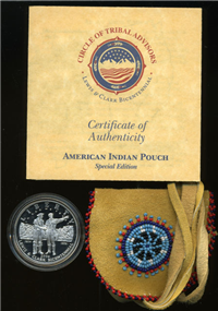 USA 2004 United States Mint Lewis and Clark Bicentennial Commemorative Silver $1 Coin and Pouch Set with Box and COA