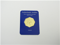 NETHERLANDS ANTILLES 1976 200 Guilder Gold Proof Coin in Presentation Box with Certificate