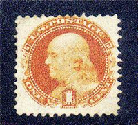 (Scott 112)  USA 1869 1&#162; Benjamin Franklin  (buff, grill)