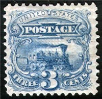 (Scott-114)  USA 1869 3c Locomotive  (ultramarine, grill)     