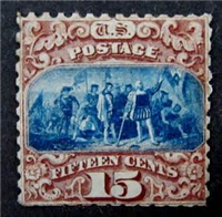 (Scott 118)  USA 1869 15&#162; Landing of Columbus (brown and blue, Type I picture unframe, grill)     