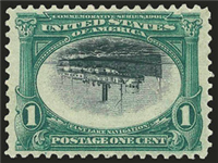 (Scott 294a)  USA 1901 1&#162; Pan-American Exposition (green, center inverted)     