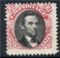 (Scott 122)  USA 1869 90&#162; Abraham Lincoln (carmine and black)