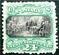 (Scott 130)  USA 1875 24&#162; Declaration of Independence (green and violet)     