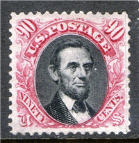 (Scott 132)  USA 1875 90&#162; Abraham Lincoln  (carmine and black)   