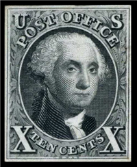 (Scott 2)  USA 1847 10&#162; George Washington (black)     
