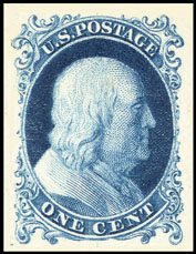 (Scott 6)  USA 1857 1&#162; Benjamin Franklin (blue)     