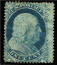 (Scott 18)  USA 1861 1&#162; Benjamin Franklin (blue, type 1)     