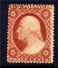 (Scott-26)  USA 1857 3c George Washington (dull red, type I)     
