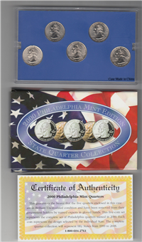 USA Philadelphia Mint Edition 5 Coins 50 State Quarters Proof Set   (US Mint, 2000)