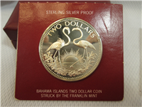 BAHAMAS ISLANDS 1975  $2 Two-Dollar "Flamingo"  Silver Proof Coin 