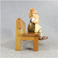 NIMBLE FINGERS  4-1/2 inch Figurine with Wooden Bench  (Hummel 758, TMK 7)